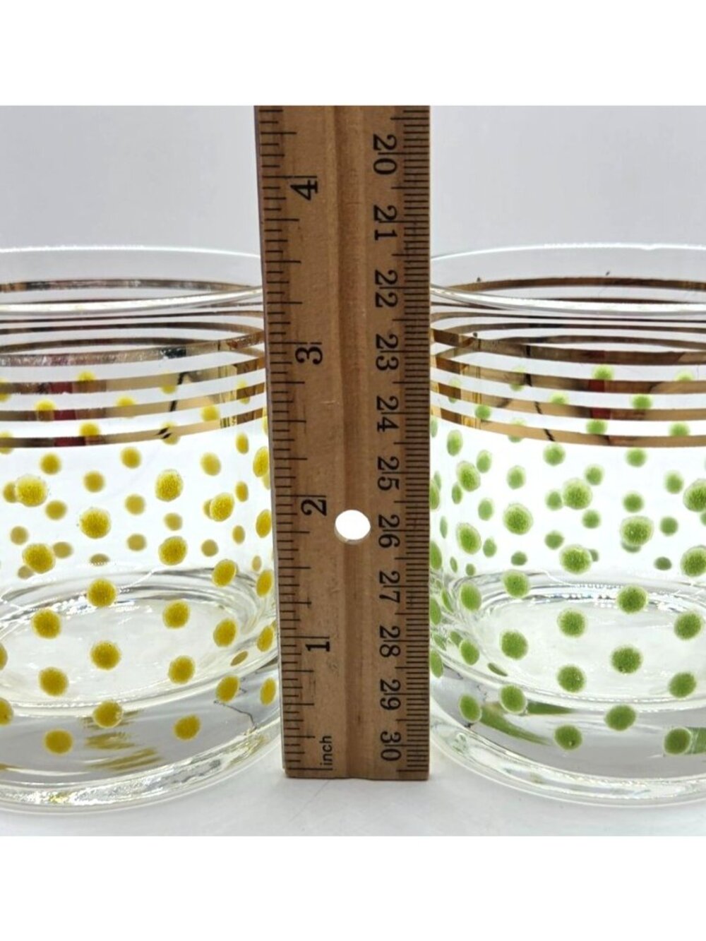 Vtg Federal Glass Polka Dot Low ball Glasses Gold trim MCM Set of 2 - Picture 7 of 8